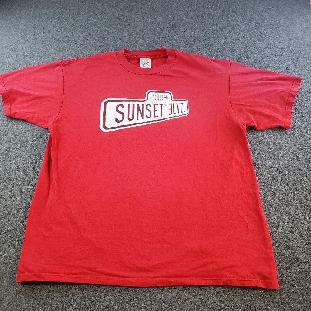 Vintage Sunset Blvd T Shirt Hollywood Los Angeles USA Made Jerzees XL Men’s Red
